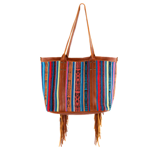 LUCIA FRINGE TOTE - OOAK CORTE DE PLAYA - CAFE - NO. 10713