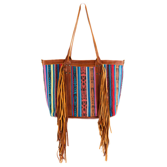 LUCIA FRINGE TOTE - OOAK CORTE DE PLAYA - CAFE - NO. 10713