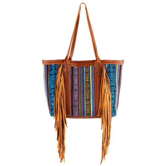 LUCIA FRINGE TOTE - OOAK CORTE DE PLAYA - CAFE - NO. 10721