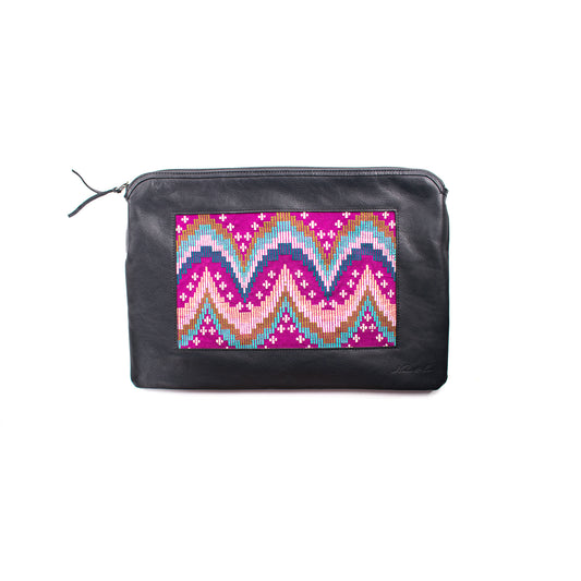 H&S LAPTOP CASE 16" - MOONS & STARS PANEL - BLACK LEATHER - NO. 12655