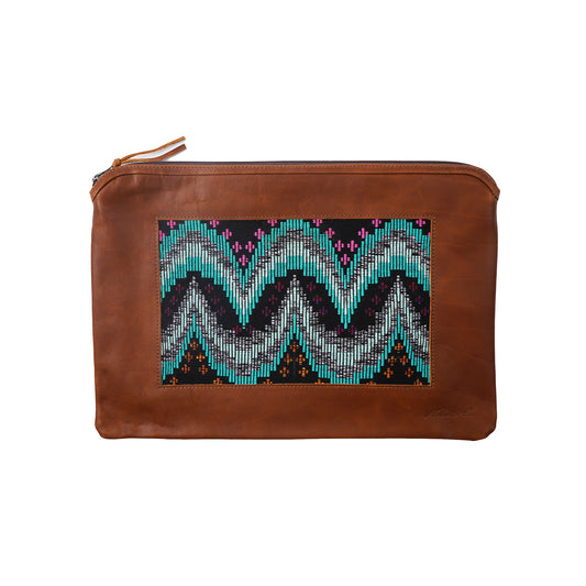 H&S LAPTOP CASE 16" - MOONS & STARS PANEL - CAFE LEATHER - NO. 12686