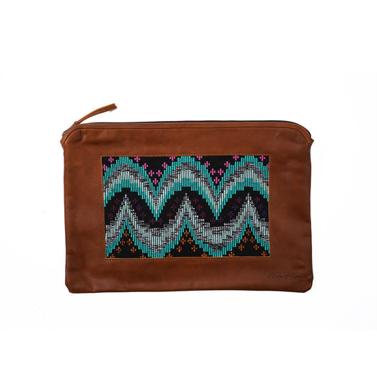 H&S LAPTOP CASE 16" - MOONS & STARS PANEL - CAFE LEATHER - NO. 12693