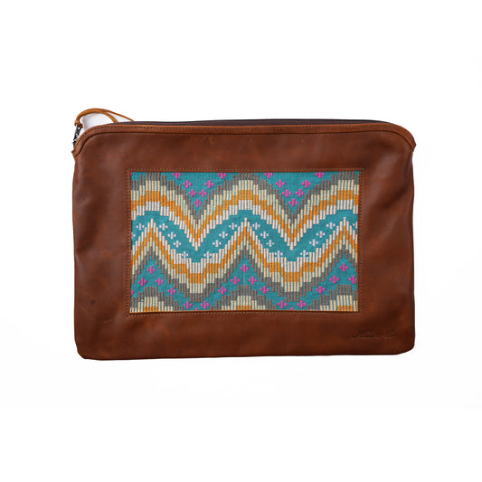 H&S LAPTOP CASE 16" - MOONS & STARS PANEL - CAFE LEATHER - NO. 12697