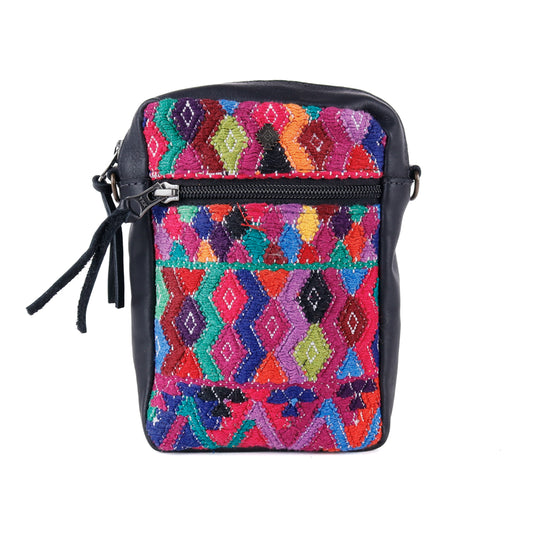 CROSSBODY TRAVEL BAG - OOAK HUIPIL - BLACK - NO. 13974