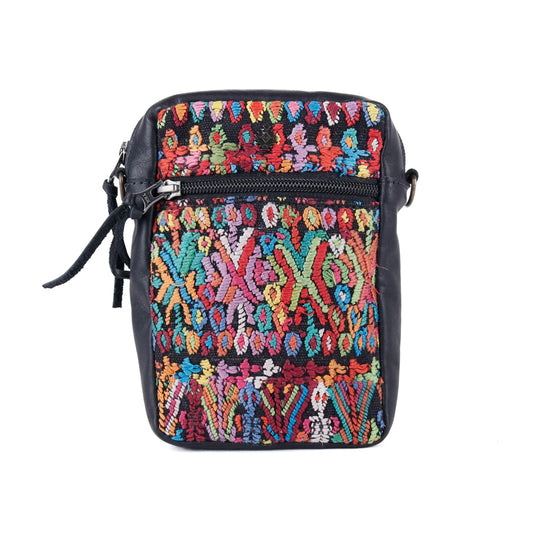 CROSSBODY TRAVEL BAG - OOAK HUIPIL - BLACK - NO. 13977