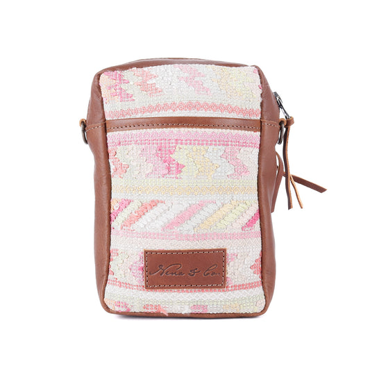 **CLOSEOUT** CROSSBODY TRAVEL BAG - OOAK HUIPIL - CAFE - NO. 13990