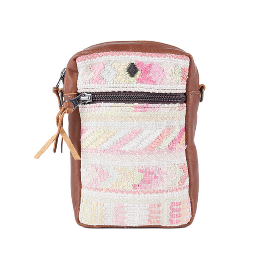 **CLOSEOUT** CROSSBODY TRAVEL BAG - OOAK HUIPIL - CAFE - NO. 13990