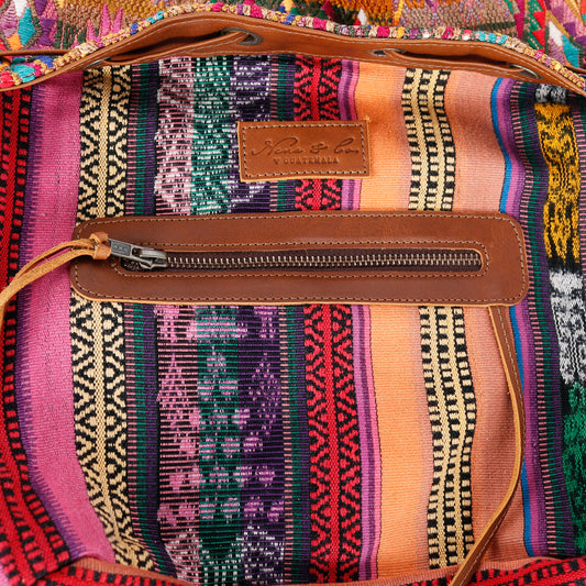 DRAWSTRING BUCKET BAG - OOAK HUIPIL - CAFE - NO. 14887
