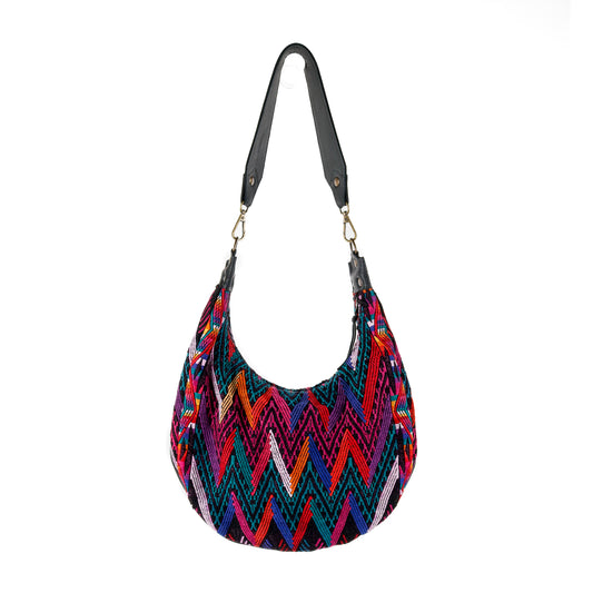 BOHO SADDLE BAG - OOAK HUIPIL - BLACK - NO. 15286
