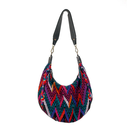 BOHO SADDLE BAG - OOAK HUIPIL - BLACK - NO. 15286