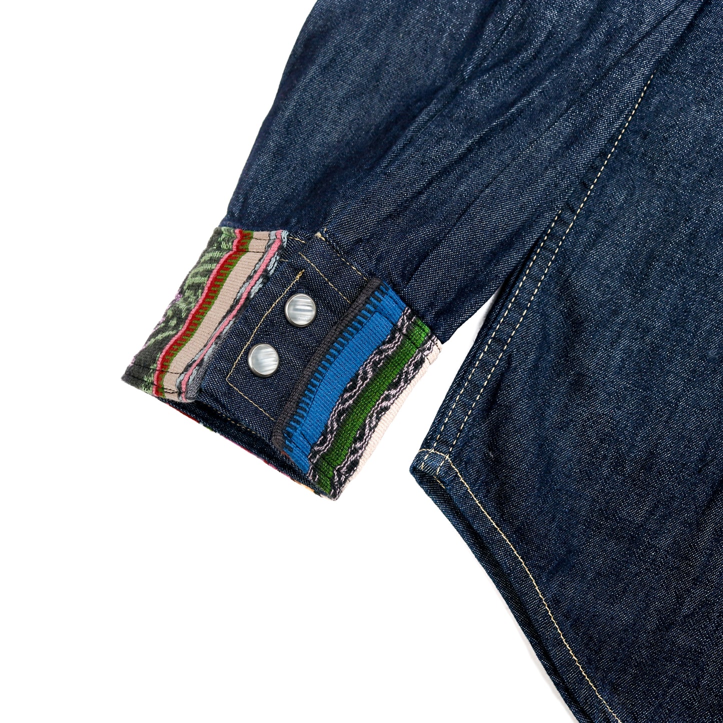 DENIM SHIRT WITH ARTISAN TEXTILE DETAILS - SIZE S - NO. 15345