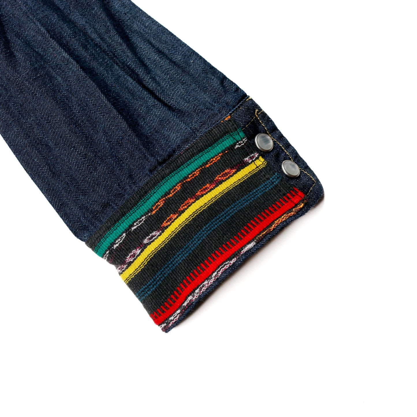 DENIM SHIRT WITH ARTISAN TEXTILE DETAILS - SIZE M - NO. 15346