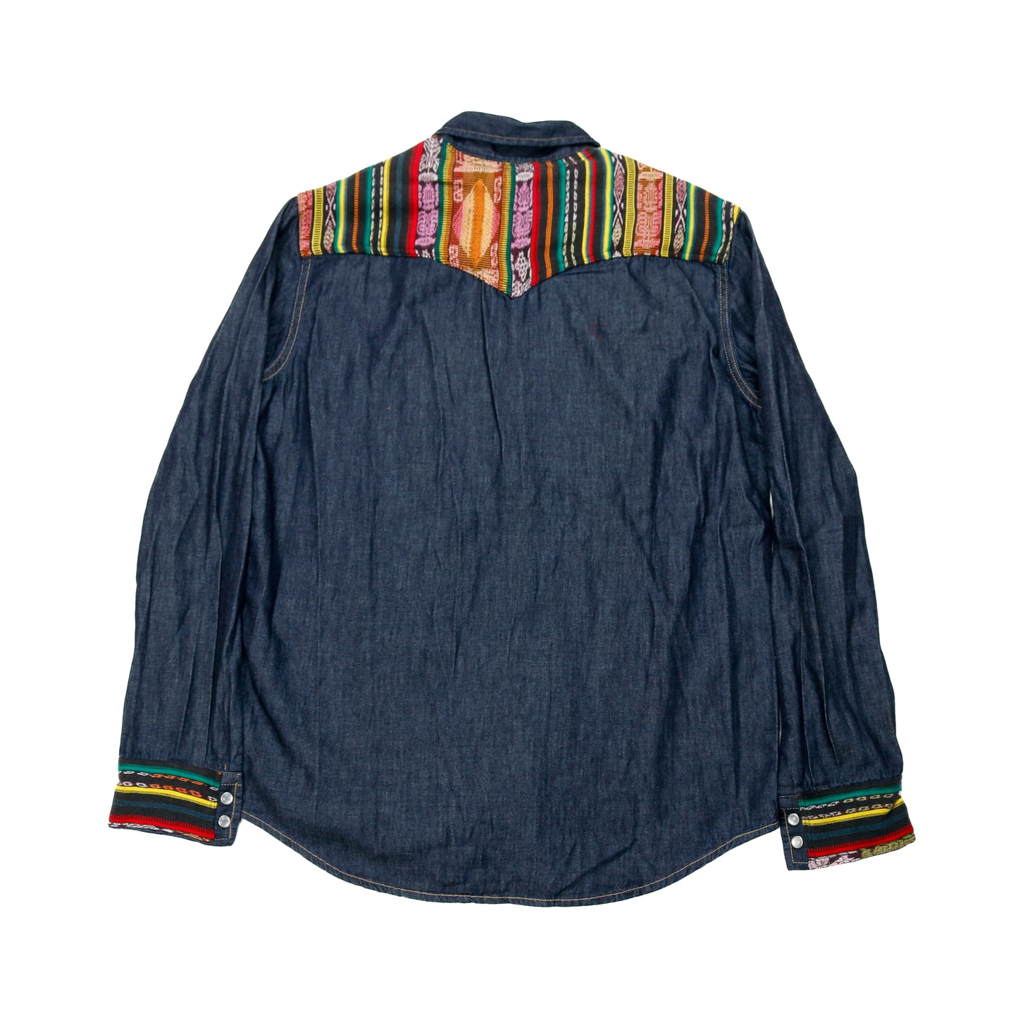DENIM SHIRT WITH ARTISAN TEXTILE DETAILS - SIZE M - NO. 15346