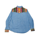 DENIM SHIRT WITH ARTISAN TEXTILE DETAILS - SIZE M - NO. 15347