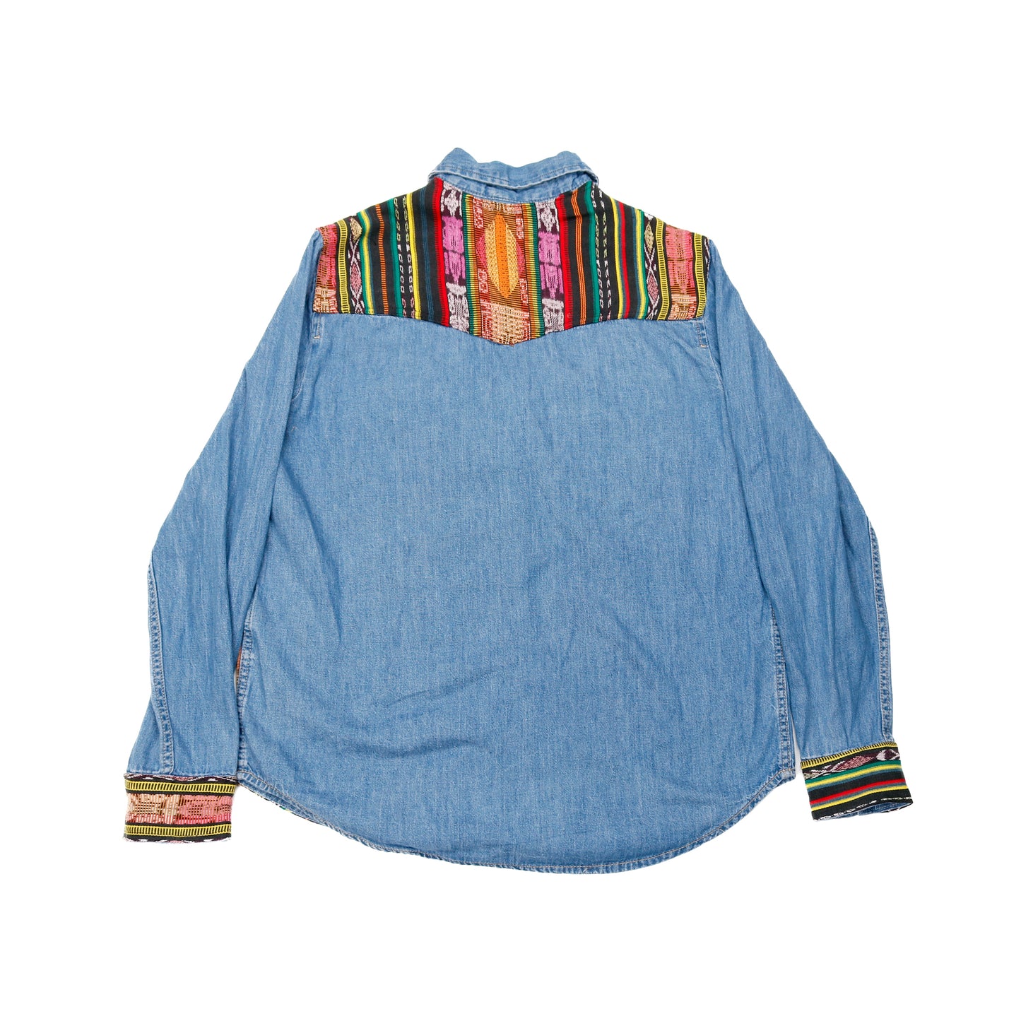 DENIM SHIRT WITH ARTISAN TEXTILE DETAILS - SIZE M - NO. 15347