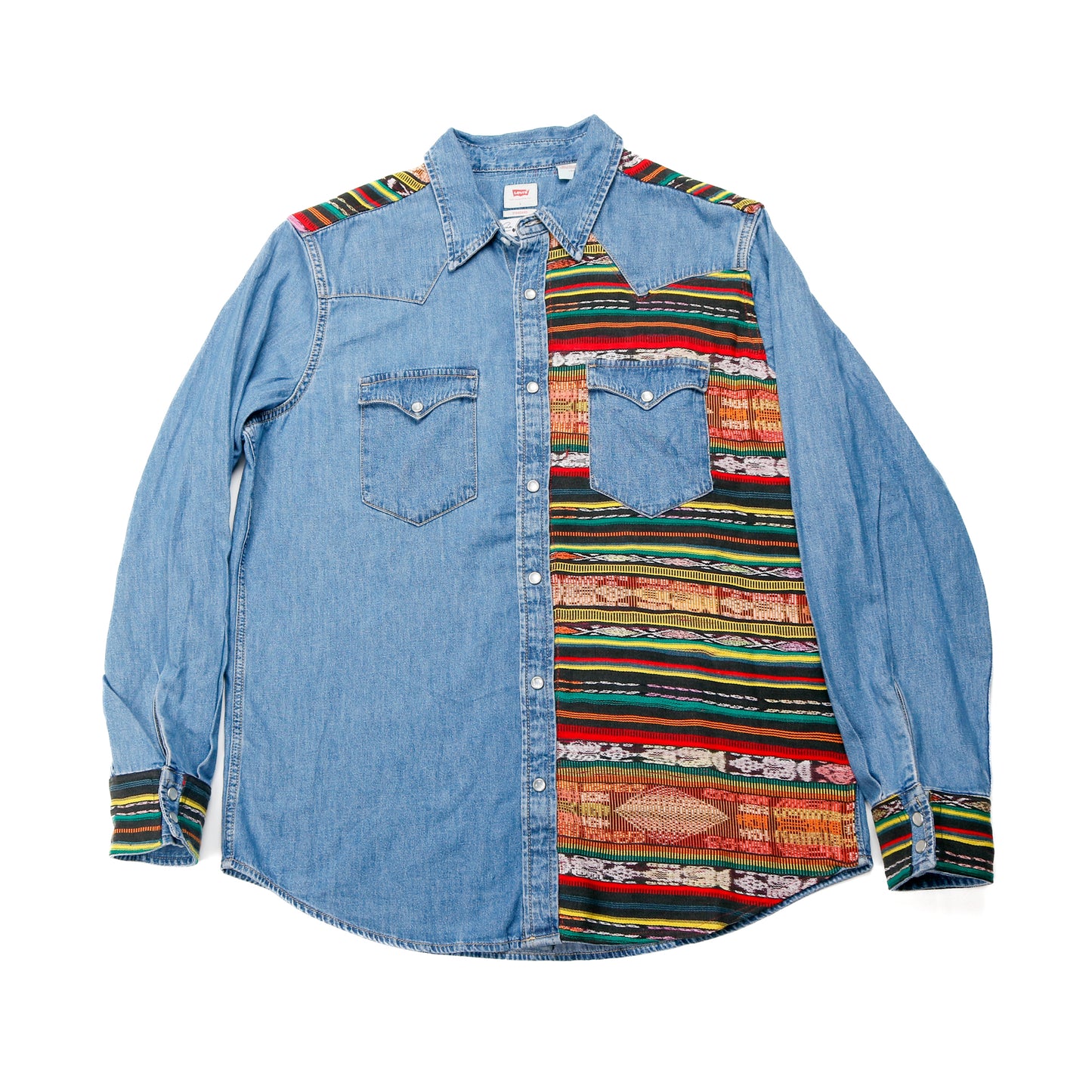 DENIM SHIRT WITH ARTISAN TEXTILE DETAILS - SIZE L - NO. 15350