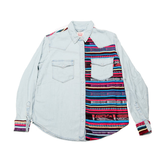 DENIM SHIRT WITH ARTISAN TEXTILE DETAILS - SIZE L - NO. 15351
