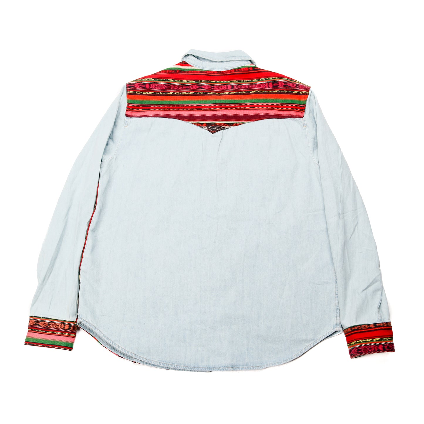 DENIM SHIRT WITH ARTISAN TEXTILE DETAILS - SIZE L - NO. 15352