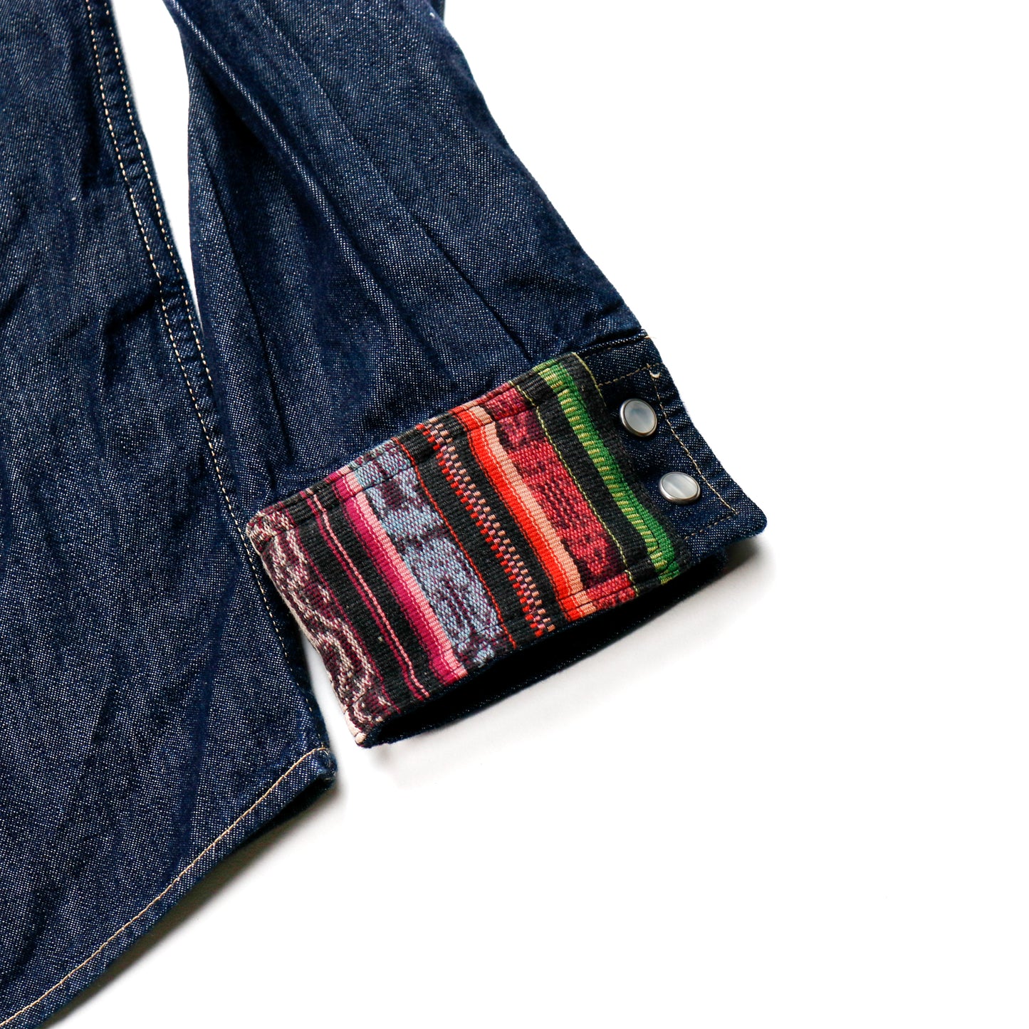 DENIM SHIRT WITH ARTISAN TEXTILE DETAILS - SIZE XL - NO. 15355