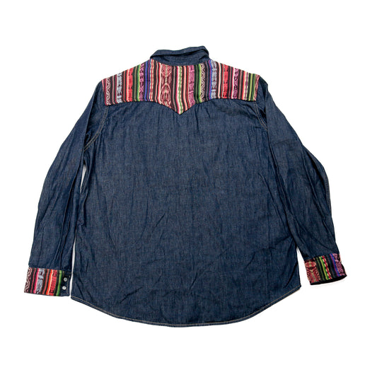 DENIM SHIRT WITH ARTISAN TEXTILE DETAILS - SIZE XL - NO. 15355