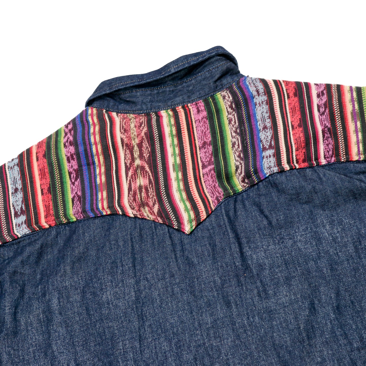 DENIM SHIRT WITH ARTISAN TEXTILE DETAILS - SIZE XL - NO. 15355