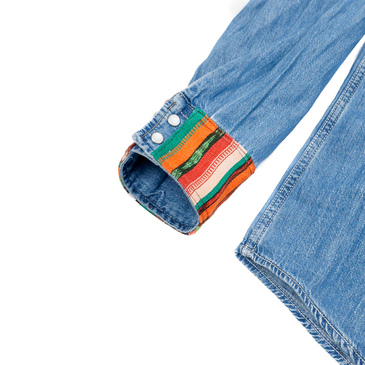 DENIM SHIRT WITH ARTISAN TEXTILE DETAILS - SIZE XXL - NO. 15359