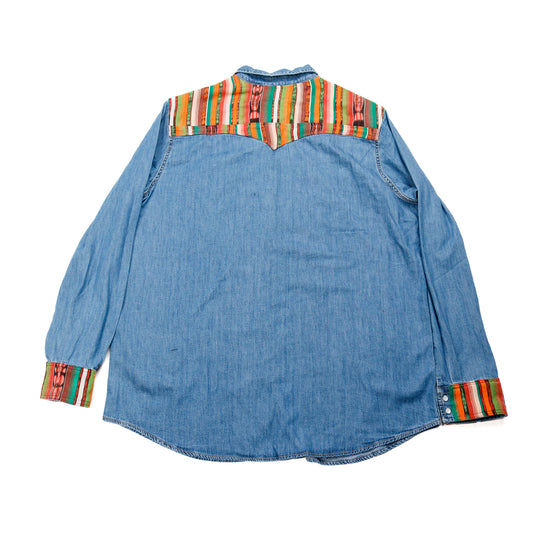 DENIM SHIRT WITH ARTISAN TEXTILE DETAILS - SIZE XXL - NO. 15359