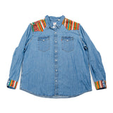 DENIM SHIRT WITH ARTISAN TEXTILE DETAILS - SIZE XXL - NO. 15359