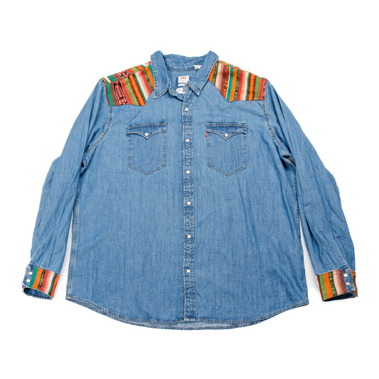 DENIM SHIRT WITH ARTISAN TEXTILE DETAILS - SIZE XXL - NO. 15359