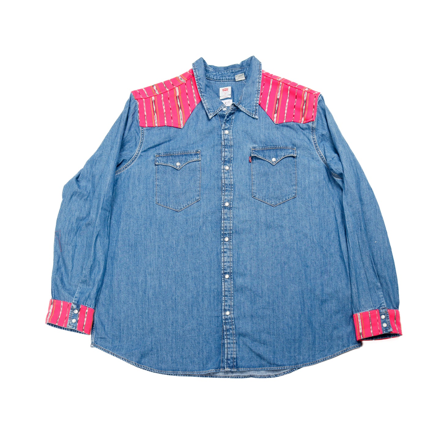 DENIM SHIRT WITH ARTISAN TEXTILE DETAILS - SIZE 3XL - NO. 15362
