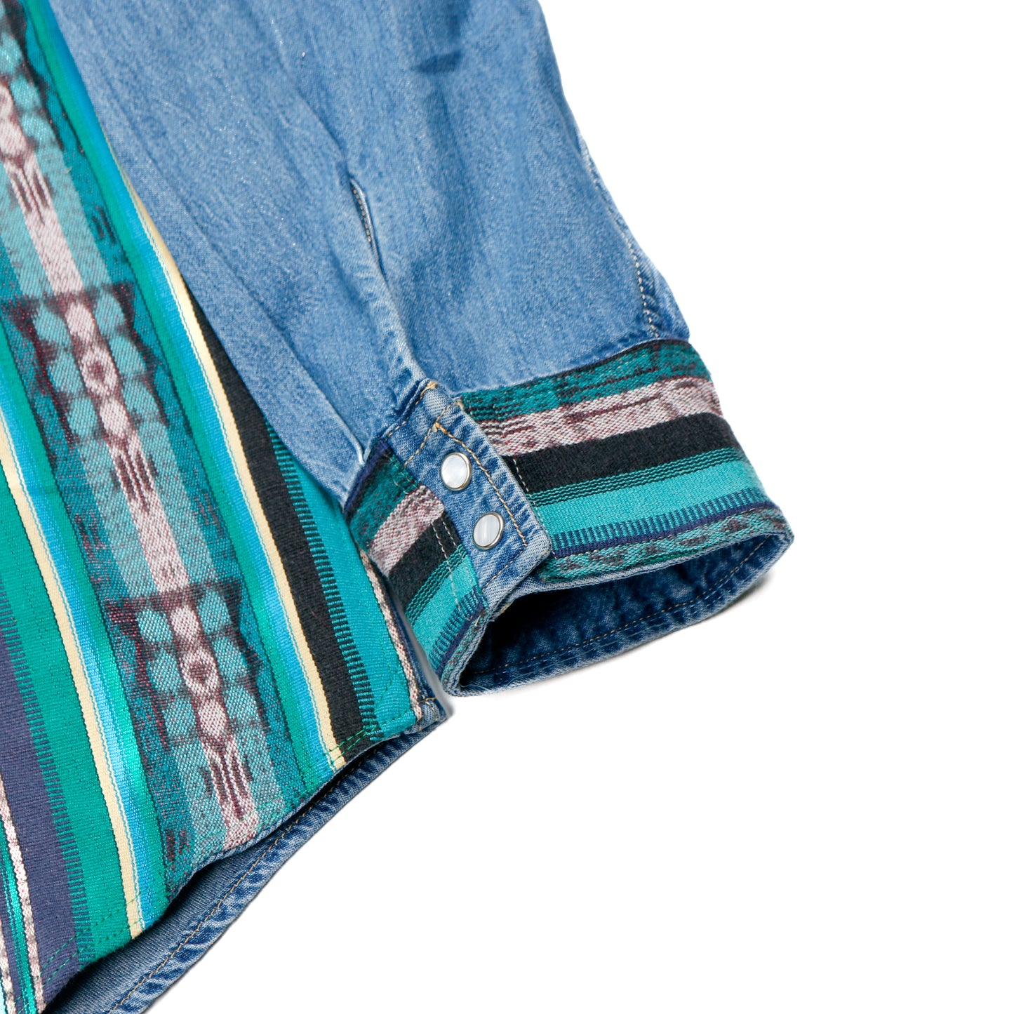 DENIM SHIRT WITH ARTISAN TEXTILE DETAILS - SIZE XXL - NO. 15363
