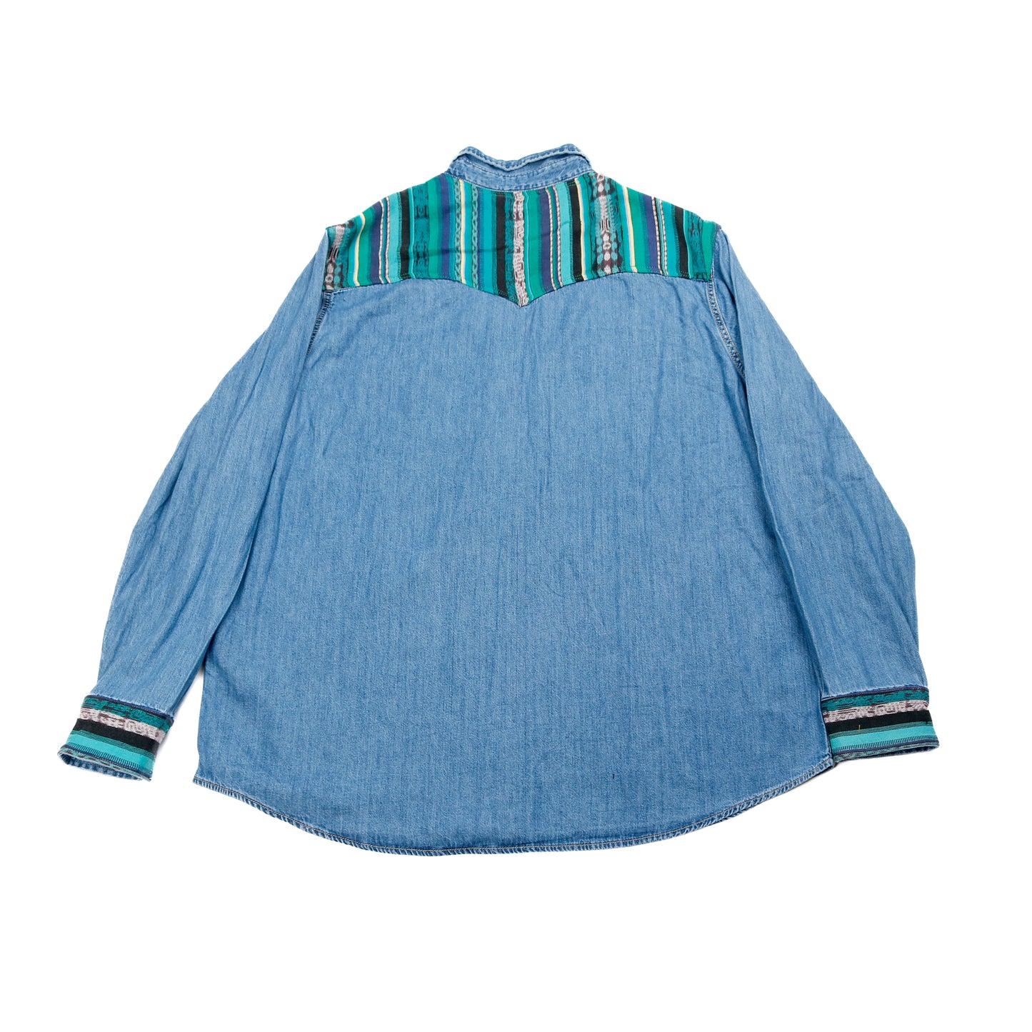 DENIM SHIRT WITH ARTISAN TEXTILE DETAILS - SIZE XXL - NO. 15363