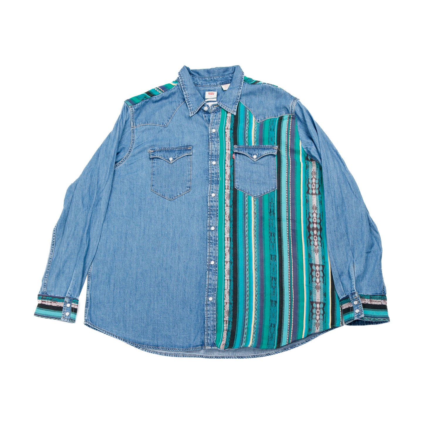 DENIM SHIRT WITH ARTISAN TEXTILE DETAILS - SIZE XXL - NO. 15363