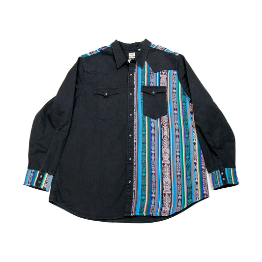 DENIM SHIRT WITH ARTISAN TEXTILE DETAILS - SIZE 3XL - NO. 15364