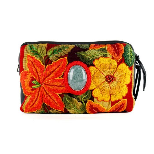 WANDER CROSSBODY BAG + STRAP SET - OOAK HUIPIL WITH JADE - BLACK - NO. 15549