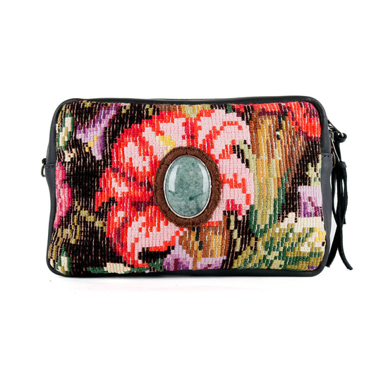 WANDER CROSSBODY BAG + STRAP SET - OOAK HUIPIL WITH JADE - BLACK - NO. 15550