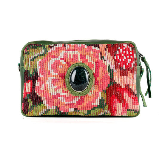 WANDER CROSSBODY BAG + STRAP SET - OOAK HUIPIL WITH JADE - EMERALD - NO. 15551