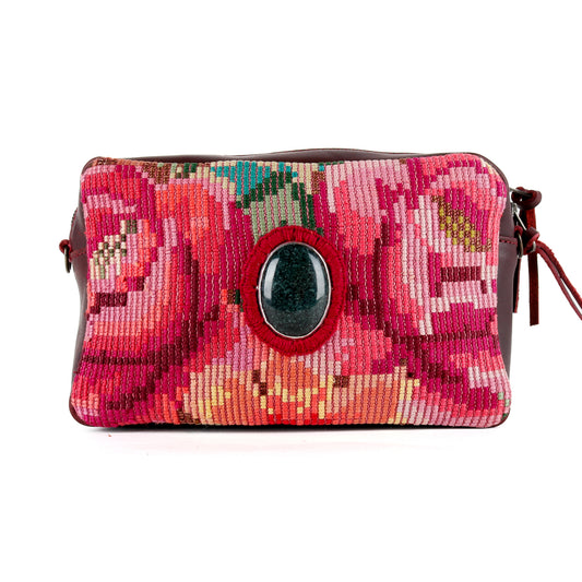 WANDER CROSSBODY BAG + STRAP SET - OOAK HUIPIL WITH JADE - VINO TINTO - NO. 15552