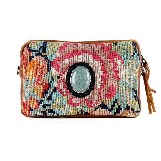 WANDER CROSSBODY BAG + STRAP SET - OOAK HUIPIL WITH JADE - CAFE - NO. 15553