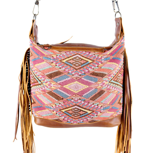 BEATRIZ MINI CDB WITH FRINGE - OOAK HUIPIL - CAFE - NO. 15886