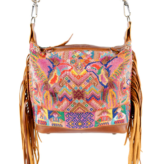 BEATRIZ MINI CDB WITH FRINGE - OOAK HUIPIL - CAFE - NO. 15888