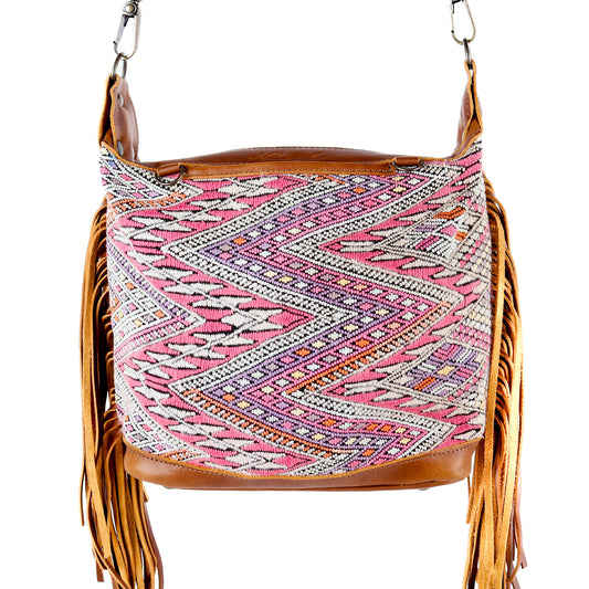 BEATRIZ MINI CDB WITH FRINGE - OOAK HUIPIL - CAFE - NO. 15889