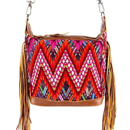 BEATRIZ MINI CDB WITH FRINGE - OOAK HUIPIL - CAFE - NO. 15890
