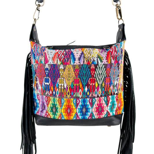 BEATRIZ MINI CDB WITH FRINGE - OOAK HUIPIL - BLACK - NO. 15891