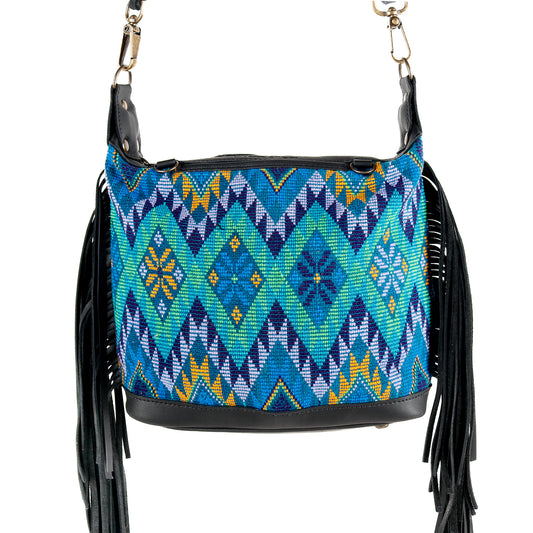 BEATRIZ MINI CDB WITH FRINGE - OOAK HUIPIL - BLACK - NO. 15892