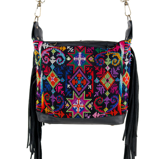 BEATRIZ MINI CDB WITH FRINGE - OOAK HUIPIL - BLACK - NO. 15893