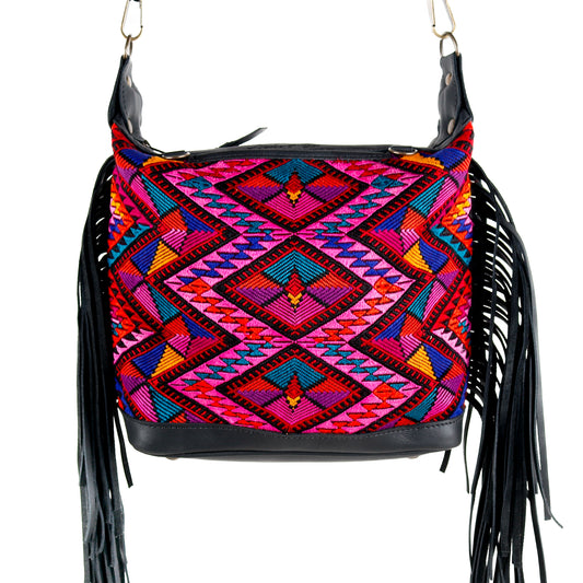 BEATRIZ MINI CDB WITH FRINGE - OOAK HUIPIL - BLACK - NO. 15894