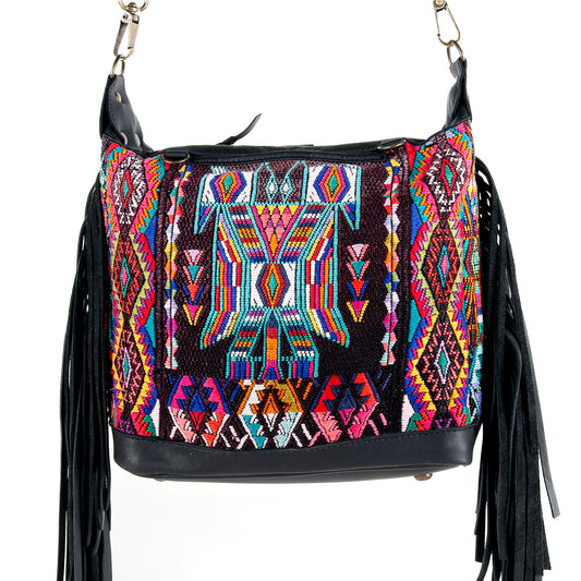 BEATRIZ MINI CDB WITH FRINGE - OOAK HUIPIL - BLACK - NO. 15895