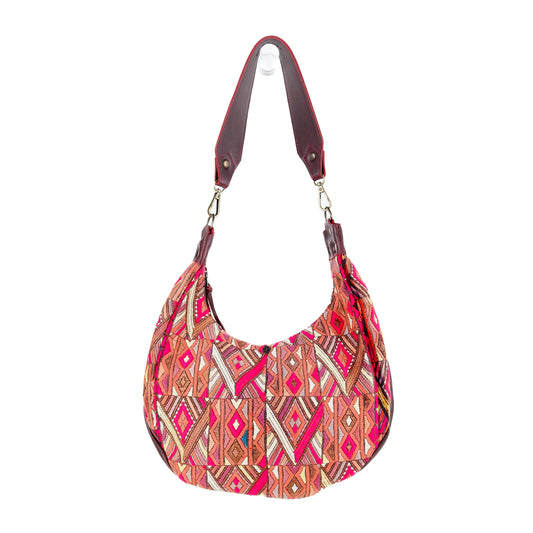 LARGE BOHO SADDLE BAG - OOAK HUIPIL - VINO TINTO - NO. 15932