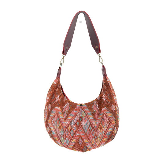 BOHO SADDLE BAG - OOAK HUIPIL - VINO TINTO - NO. 15935